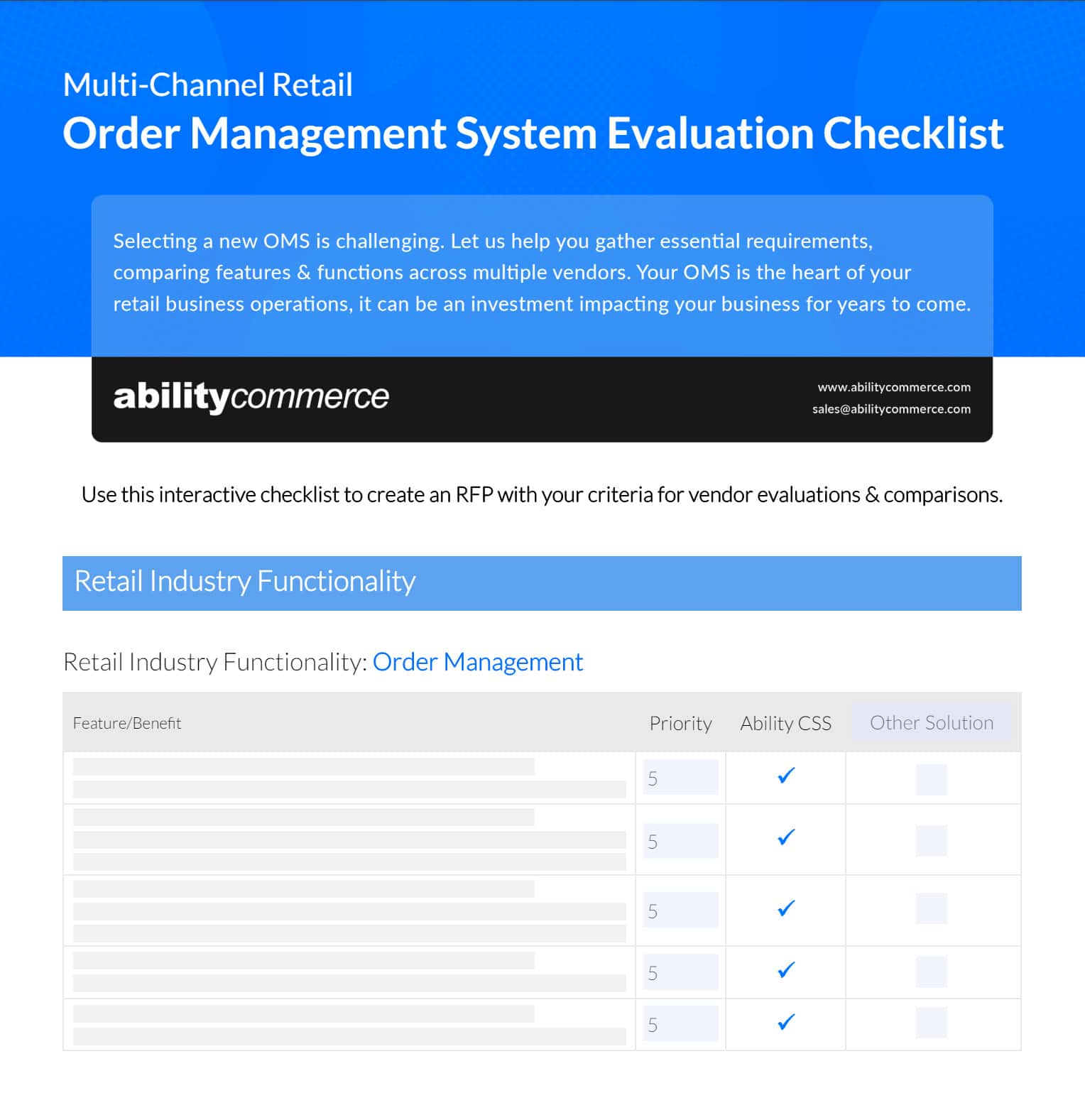 Ability Commerce OMS Checklist