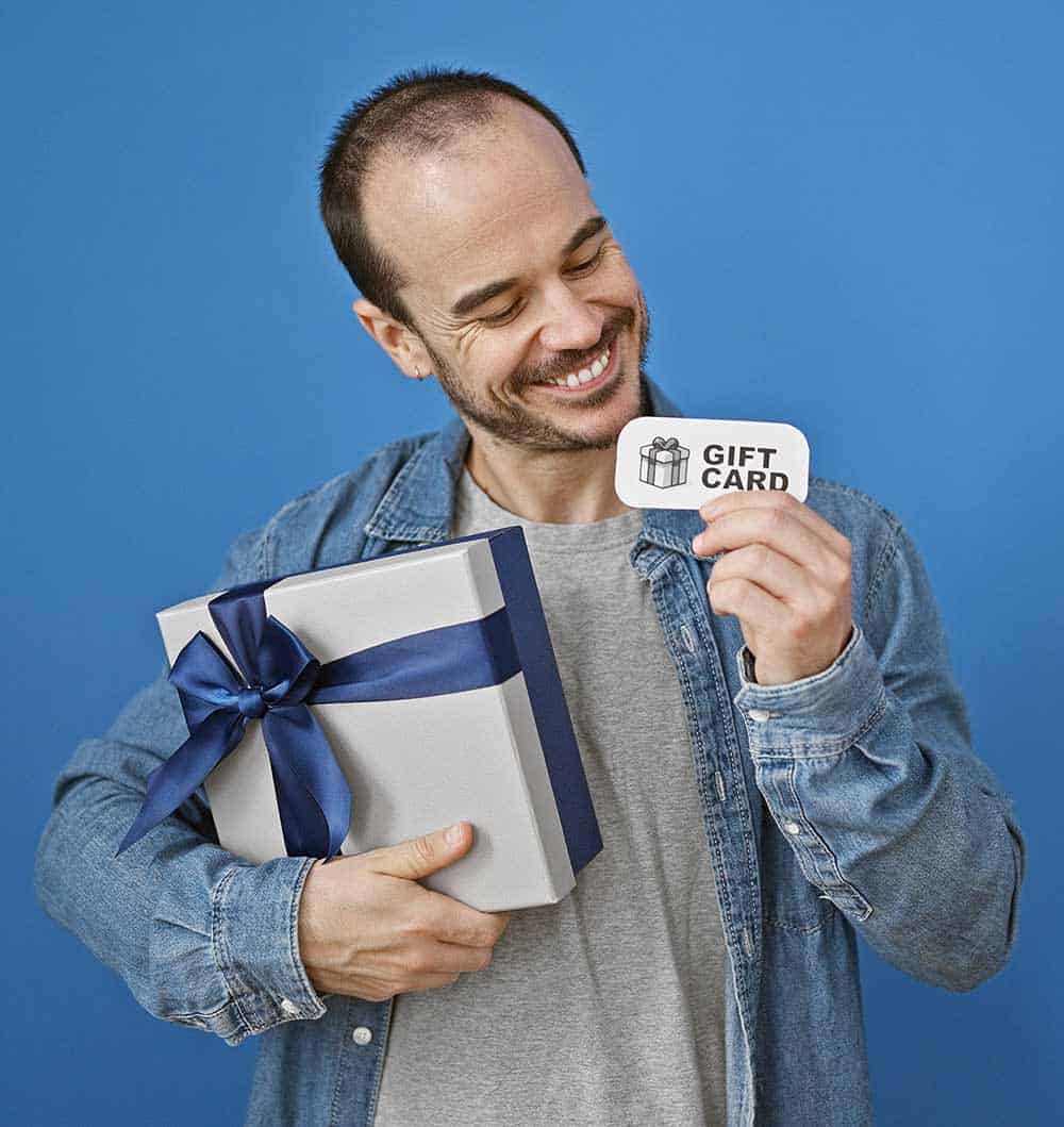 Happy Man Holding Gift Card