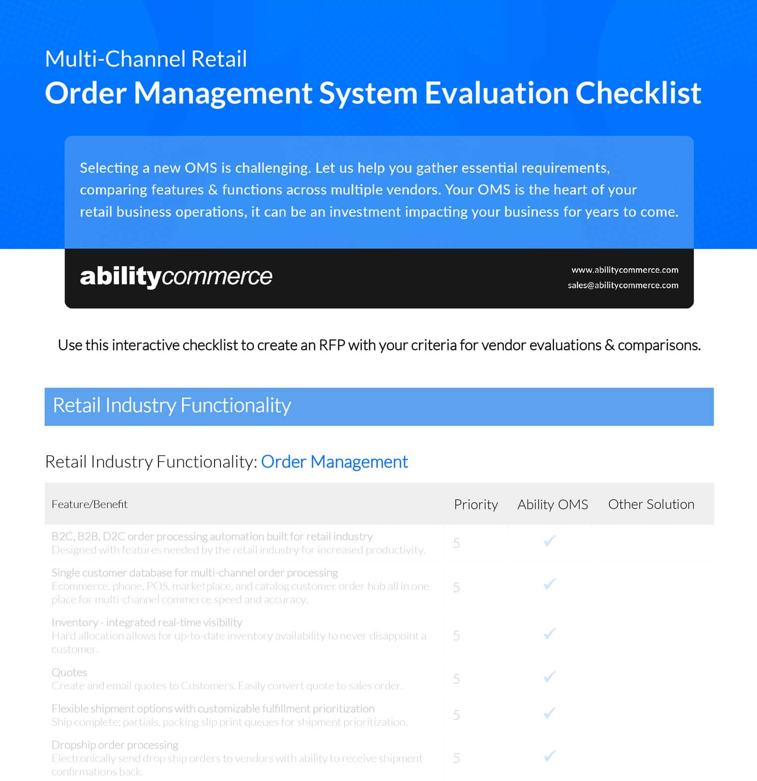 Ability Commerce OMS Checklist